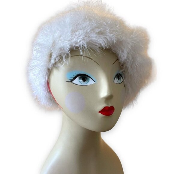 Vintage 1960s Womens White Maribou Feather Beret Mod Twiggy Twee Cloud Hat - Picture 10 of 11